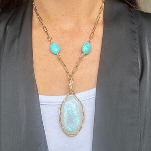 Moonstone and Magnesite 14k Gold Filled Paperclip Chain Necklace